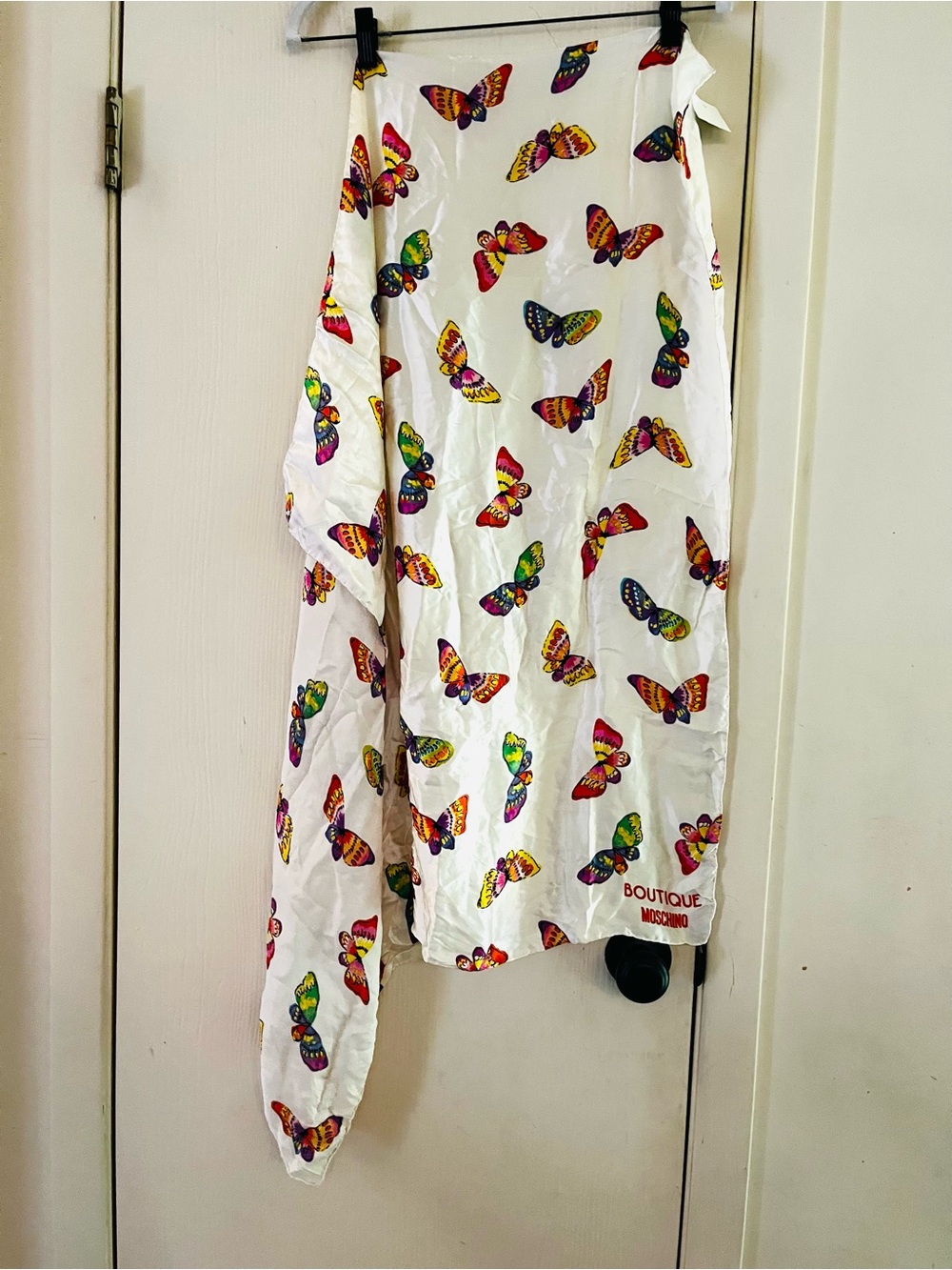 VTG Moschino Boutique 90s Butterfly Italian Deadstock Silk Rolled Edge Scarf